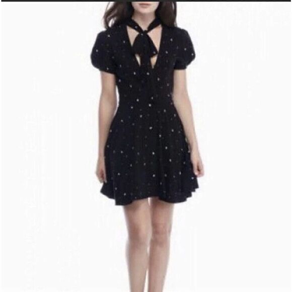 Free People Abbie Printed Polka Dot Mini Dress Mock Neck with Tie Women’s Size 0 - Picture 4 of 12